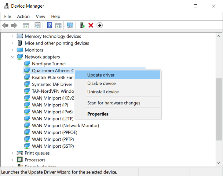 Right-click on your Network adapter and select Update driver