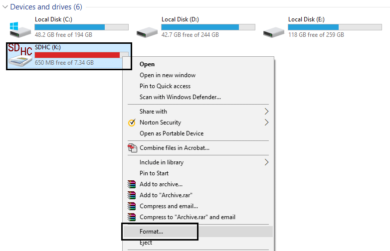  format de la carte SD 