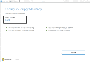windows 10 upgrade assistant stuck at 99