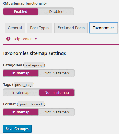 Taxonomies in XML sitemap functionality
