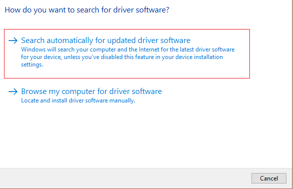 search automatically for updated driver software