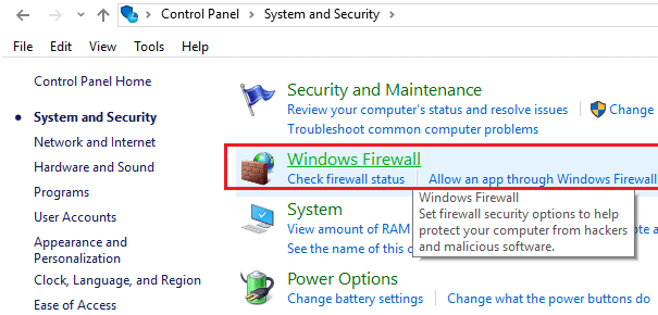 click on Windows Firewall