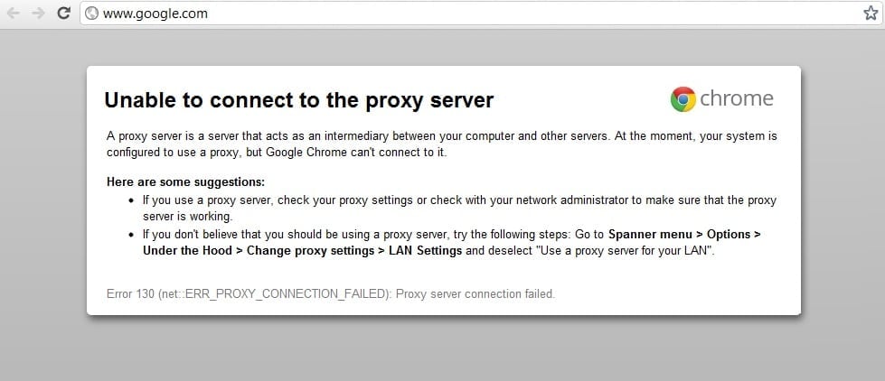 Fix Unable To Connect To Proxy Server Error Code 130