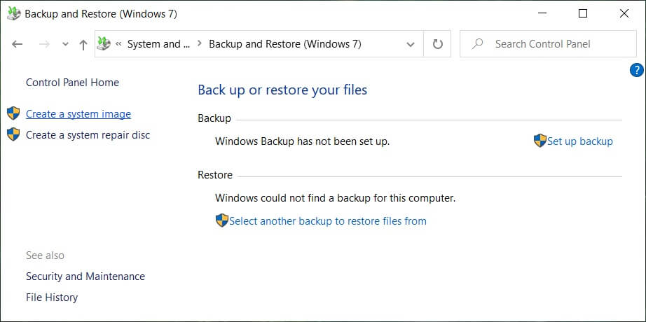  Klik Buat gambar sistem dari panel jendela kiri | Cara membuat System Image Backup di Windows 10