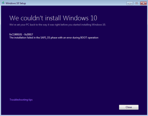 Fix We couldn’t install Windows 10 Error 0XC190010 – 0x20017 – TechCult