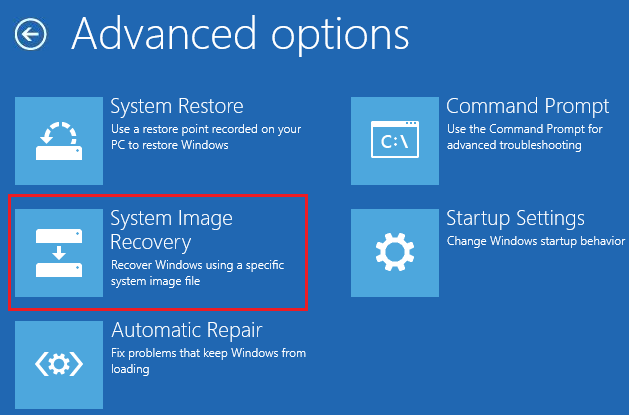  Pilih System Image Recovery pada layar opsi Lanjutan