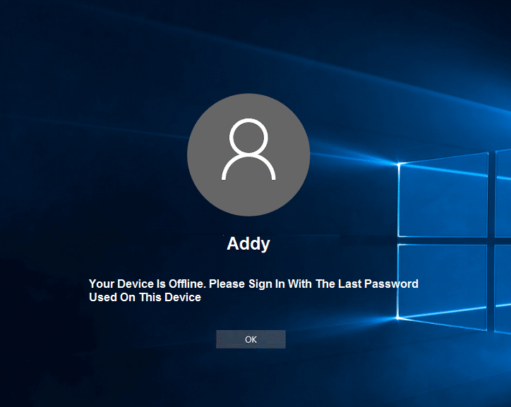 Your Device Is Offline. Please Sign In With The Last Password Used On This Device