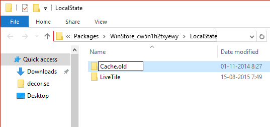 Rename the Cache folder under LocalState