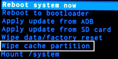  Pilih WIPE CACHE PARTITION