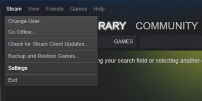 Click on Steam from the menu and select Settings | Fix Could Not Connect to the Steam Network Error