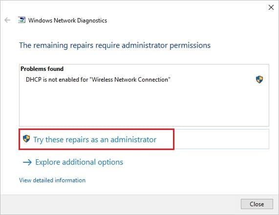 DHCP is not enabled for Wireless Network Connection