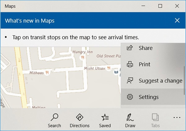 In Maps window click on three dots then click on Settings