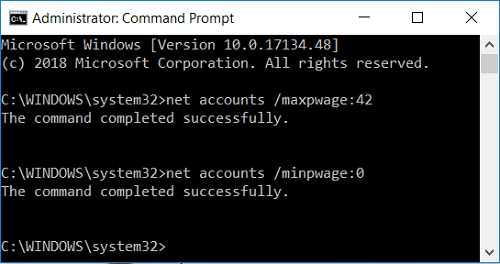 Set minimum and maximum password age in command prompt