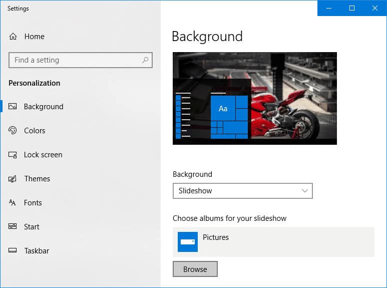 Under Choose albums for your slideshow click on Browse