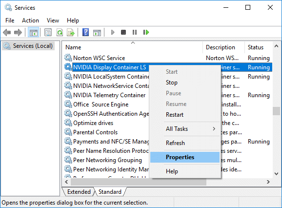  Klik kanan pada NVIDIA Display Container LS lalu pilih Properties