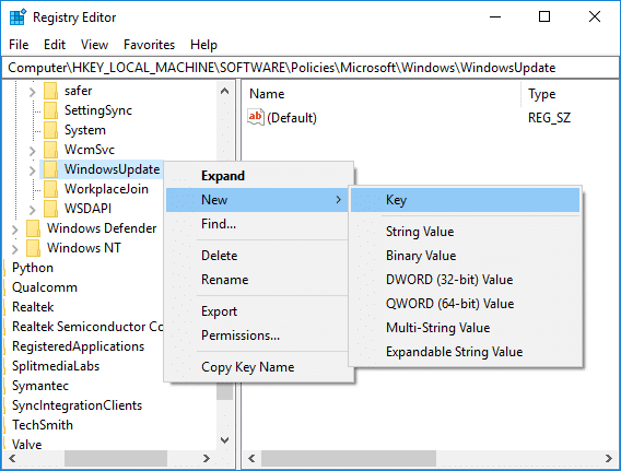  Klik kanan pada Pembaruan Windows lalu pilih Kunci Baru