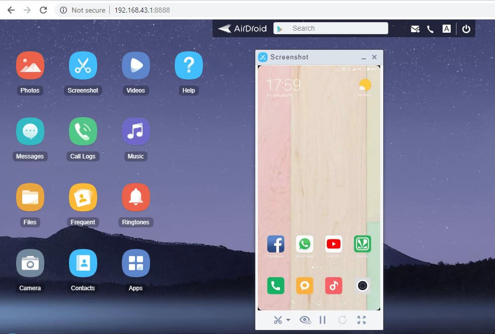 Click on the Screenshot to see your phone screen on your PC