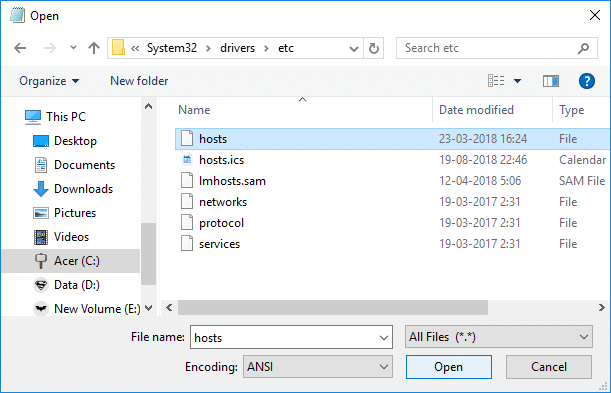  Pilih file host dan kemudian klik Buka