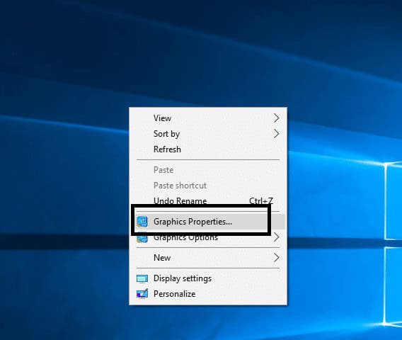 Right-click on the Desktop and select Graphics Properties