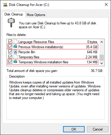  Tanda centang Opsi file instalasi Windows sementara | Perbaiki Blue Screen of Death Error (BSOD)