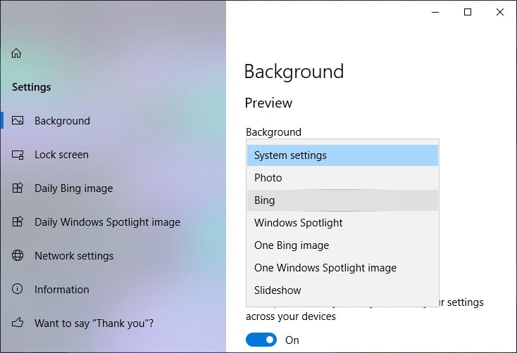 Change the Desktop Background to daily Bing image