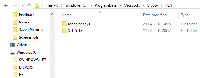 Browse to the MachineKeys folder