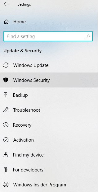 Click on Windows Security from the left window panel