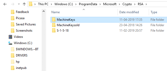  Buat folder baru dengan nama MachineKeys