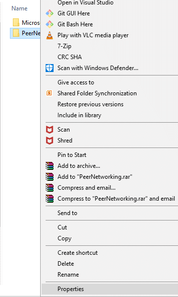 Right click on PeerNetworking folder and choose property