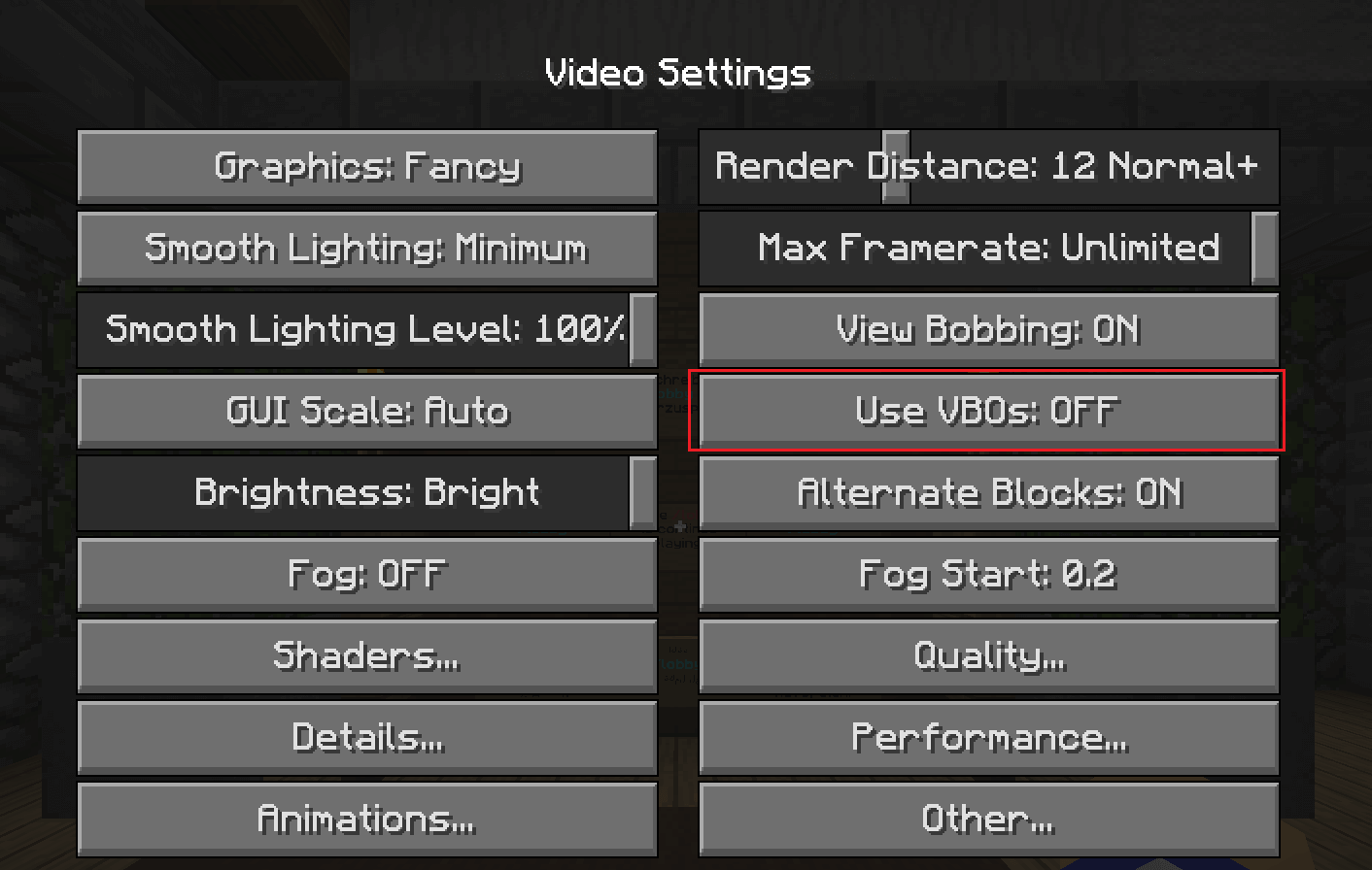  Matikan VBO di bawah Pengaturan Video Minecraft | Perbaiki Masalah Hancur Minecraft