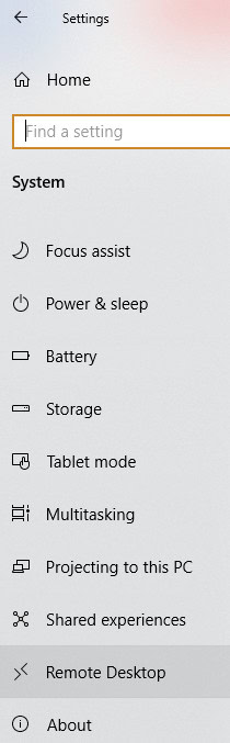 Under System, click on Remote desktop option from the menu