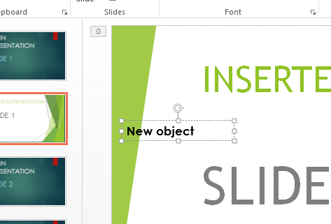 An image on the main slide containing the inserted presentation object