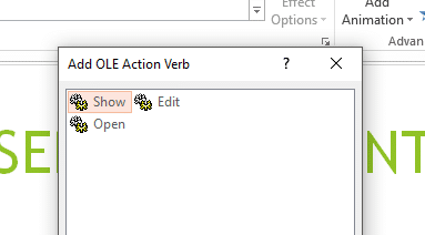 In the dialog box, select ‘Show’ and click on OK