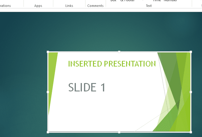 See the first slide of the inserted presentation in the center