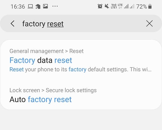  Cari Reset Pabrik di bilah pencarian