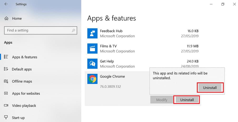 find Google Chrome. Click on the Uninstall button