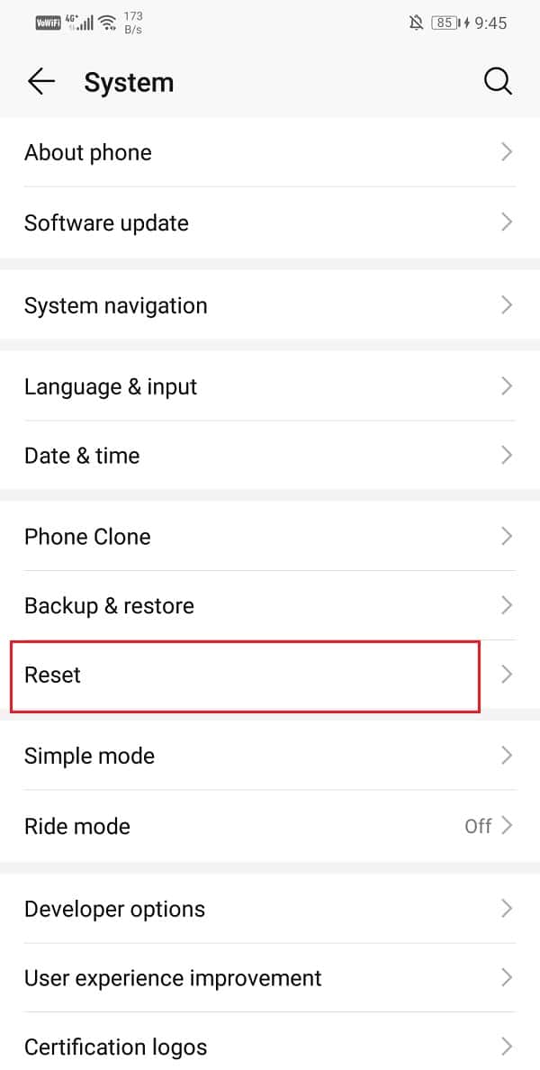  Klik pada tab Reset