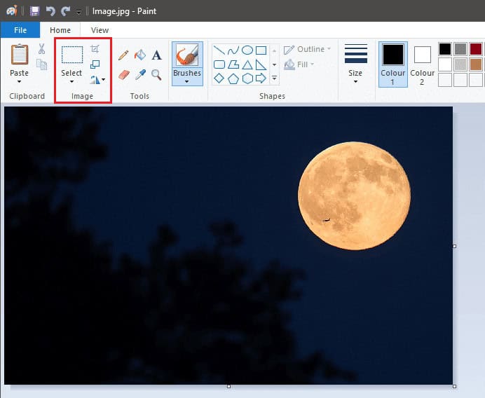Find ‘Image’ options and Click on the arrow icon located under ‘Select’ to open selection options