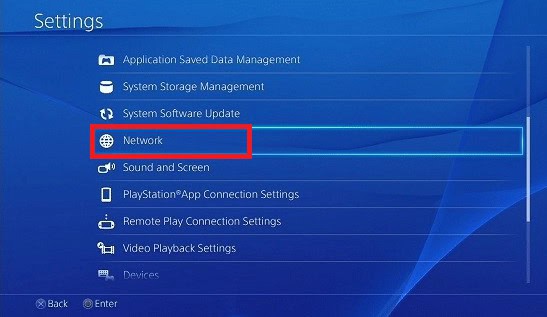 Under the settings, click on Network