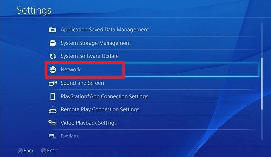 Under the settings, click on Network