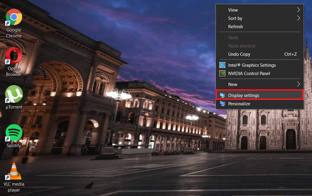 Right-click on an empty area on your desktop and choose Display settings