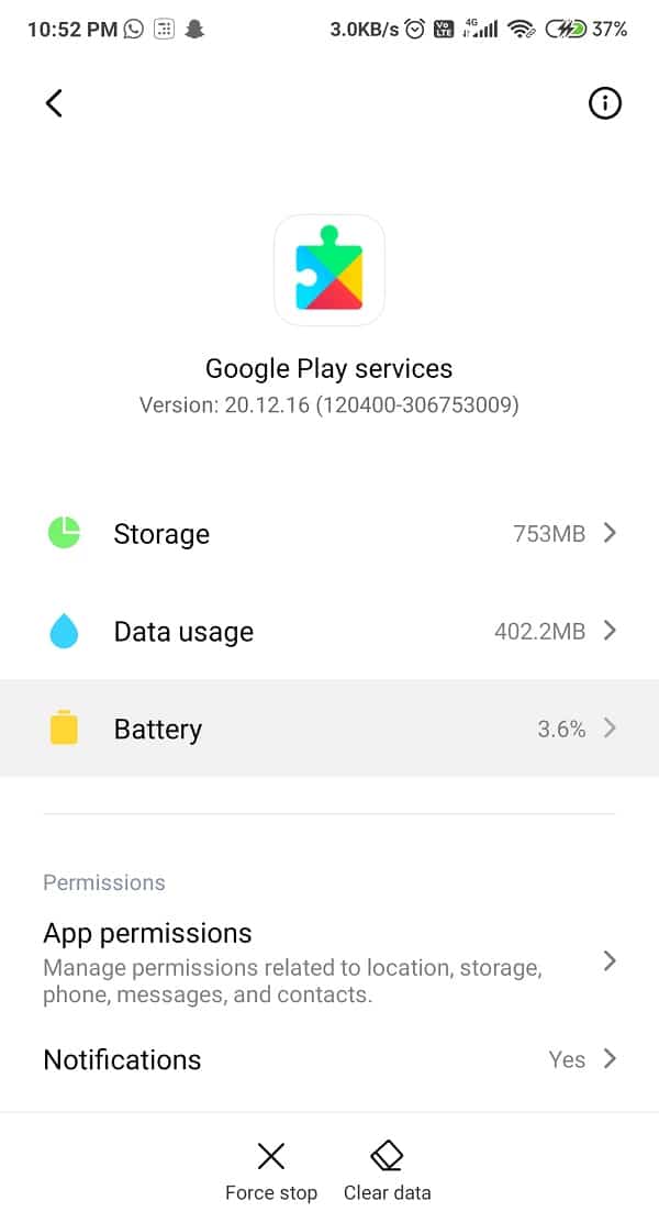 Check what percentage is mentioned under the “Battery” section