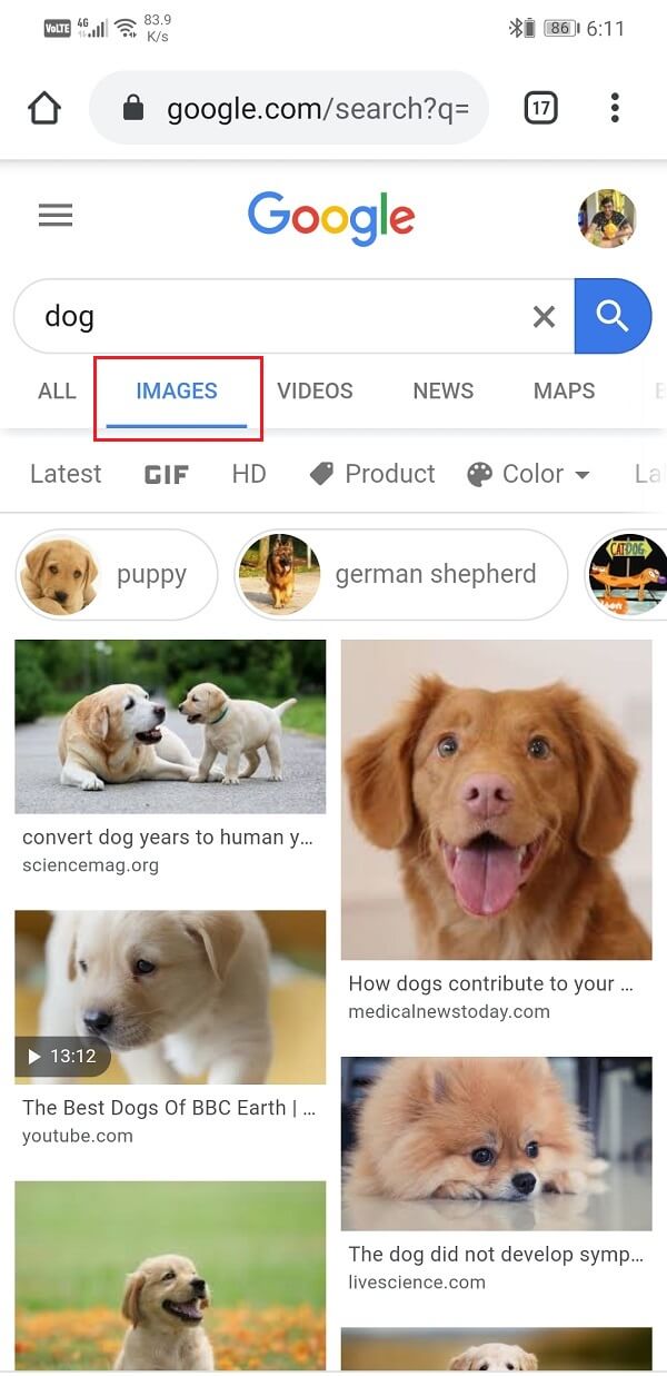 Tap on Images tab of google | How to Copy an Image to Clipboard on Android
