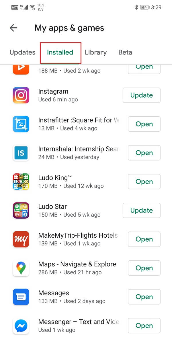  Ketuk pada tab Terpasang untuk mengakses daftar semua aplikasi yang terpasang | Cara Menghapus Aplikasi di Ponsel Android Anda