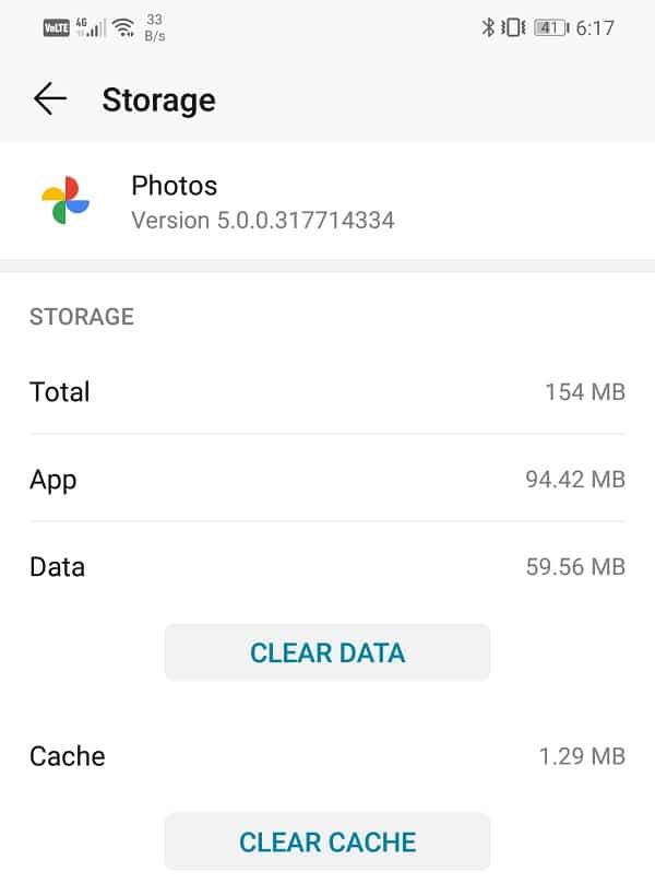  Klik tombol Clear Cache dan Clear Data masing-masing untuk Foto Google