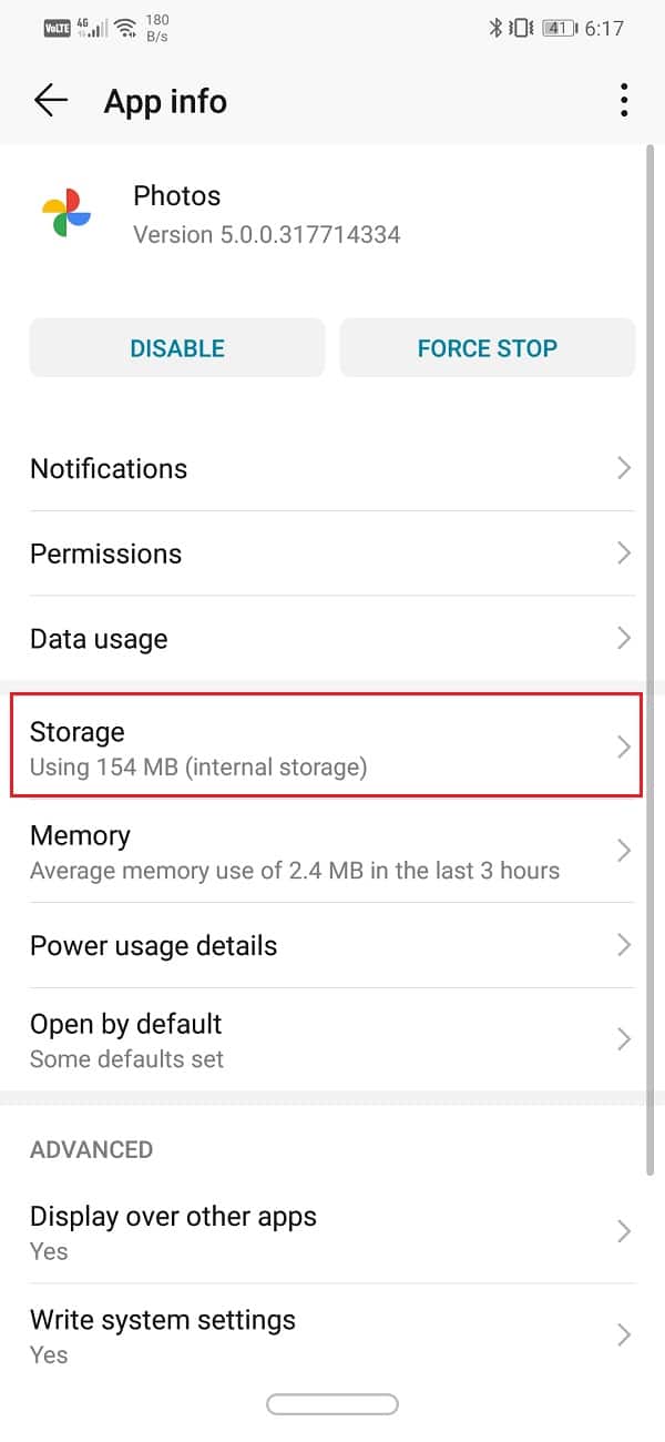 Click on the Storage option