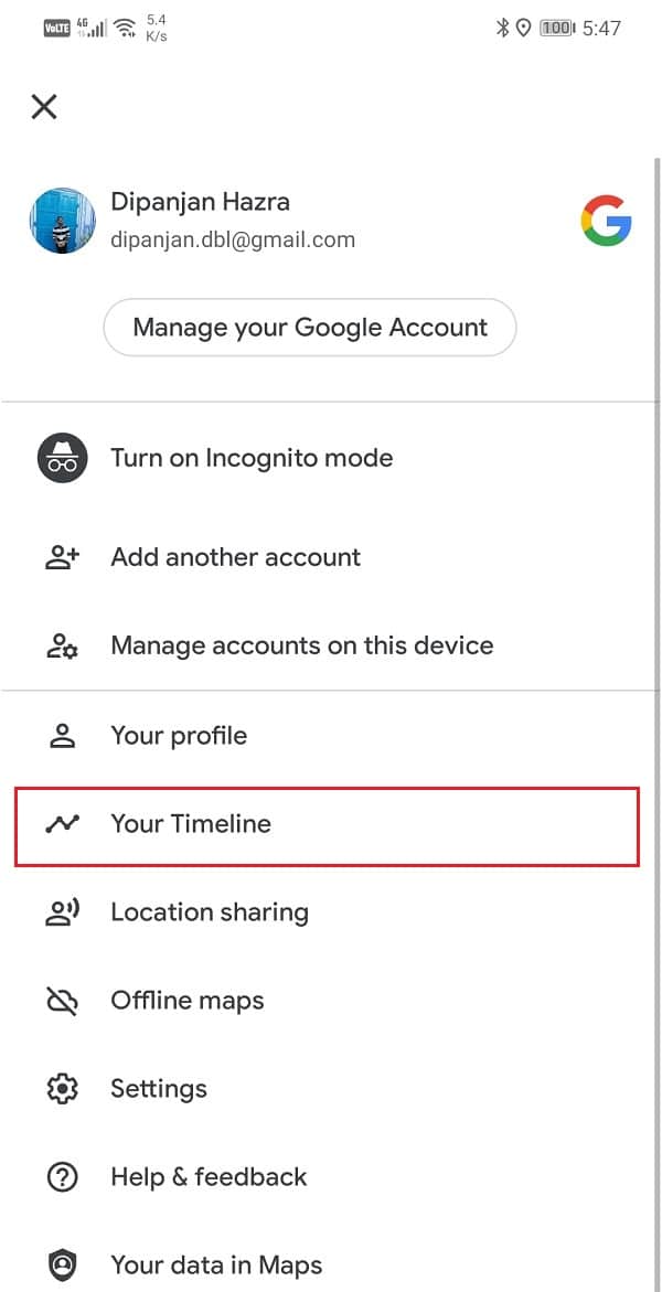 Click on the “Your timeline” option | Fix Improve Location Accuracy Popup In Android