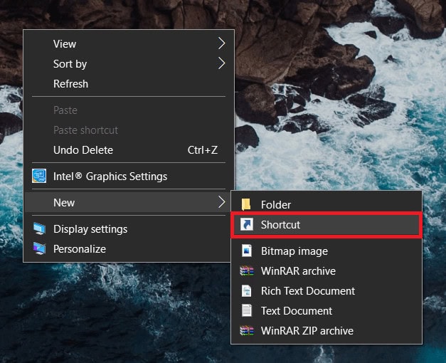 Right-click on any blank/empty area on your desktop and select New&nbsp;followed by&nbsp;Shortcut