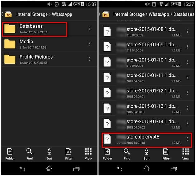  Buka folder WhatsApp lalu pilih opsi Database