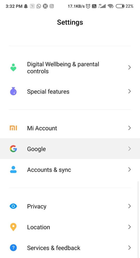 Scroll down until you find the Google option and then select it.